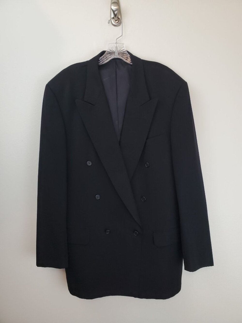 Pierre Balmain men's double breasted black wool suit coat